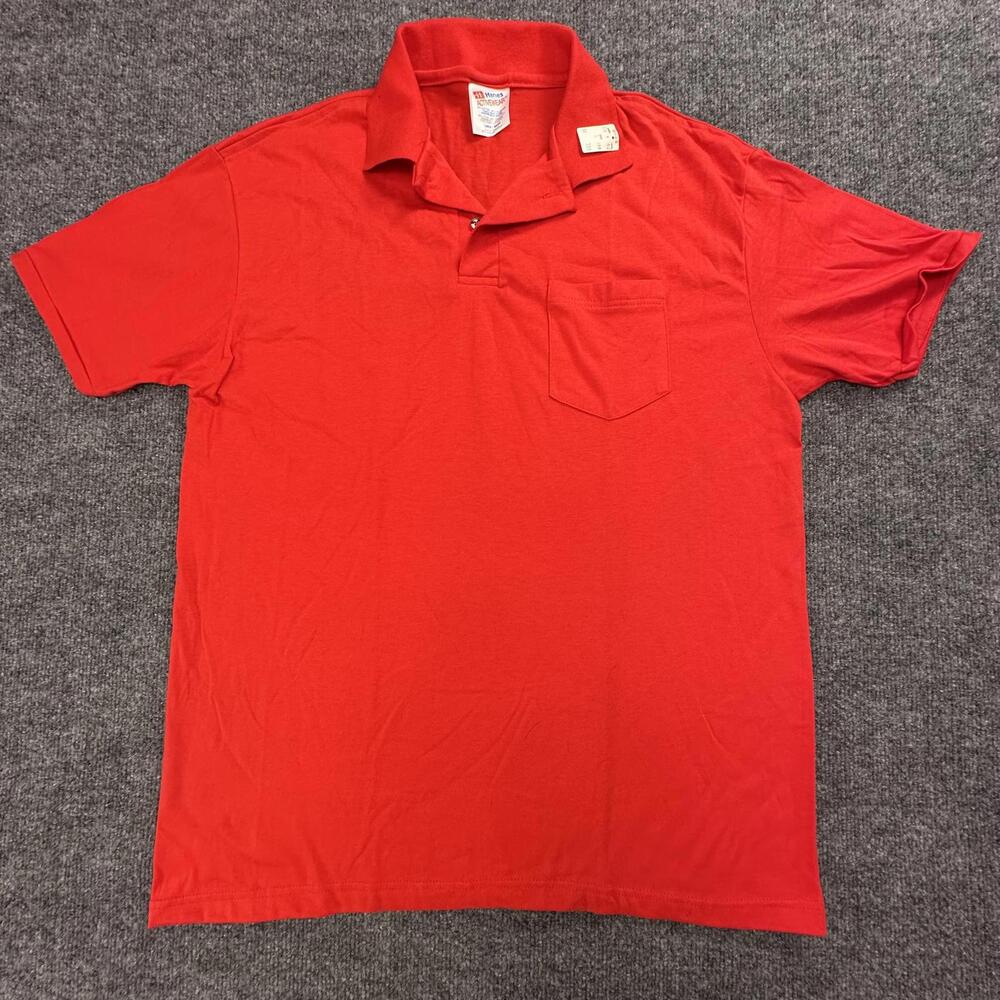 Vintage Hanes Mens Large Pocket Polo Shirt 50/50 Made in USA New NOS Red #286